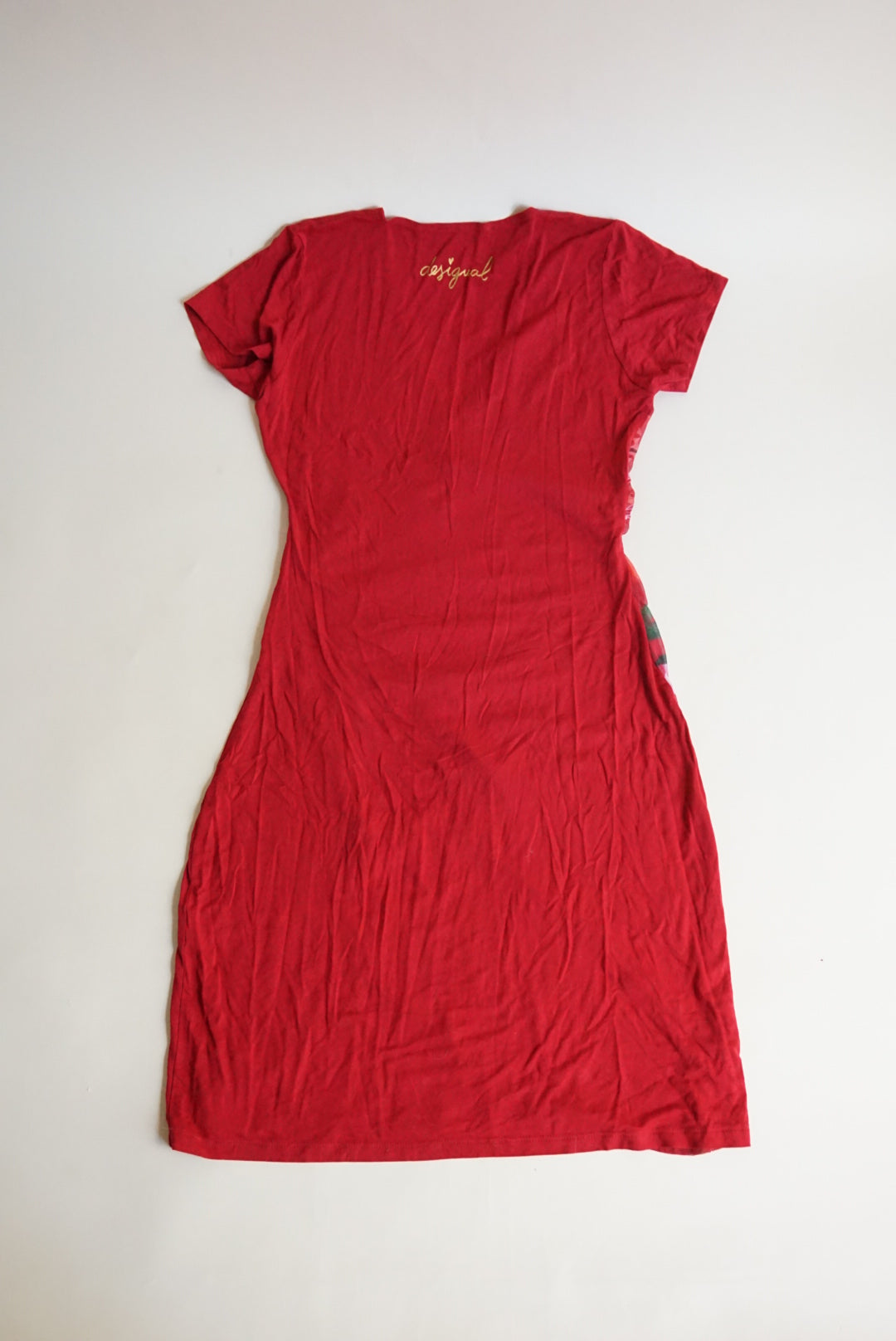 Desigual Red Y2K Mini Bodycon Floral Sheer Printed Overlay Dress - Size Medium