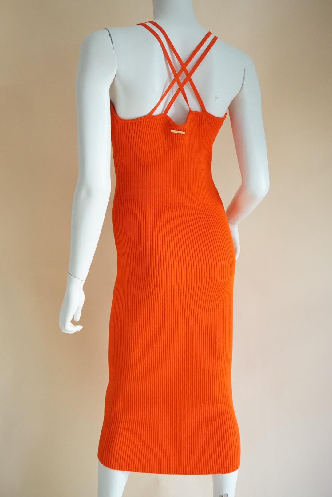 Michael Kors Orange Ribbed Cross Back Strap Dress - Size Small