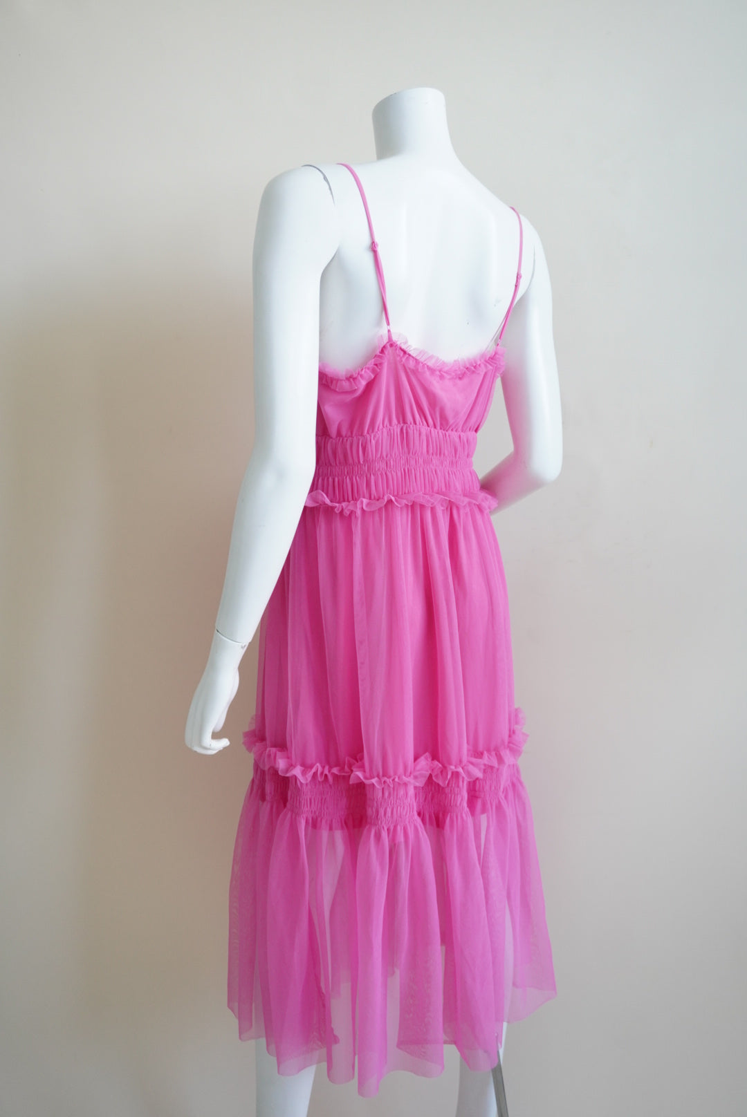 H&M Pink Ruffle Tulle Mesh Maxi Dress NWT - Size 10