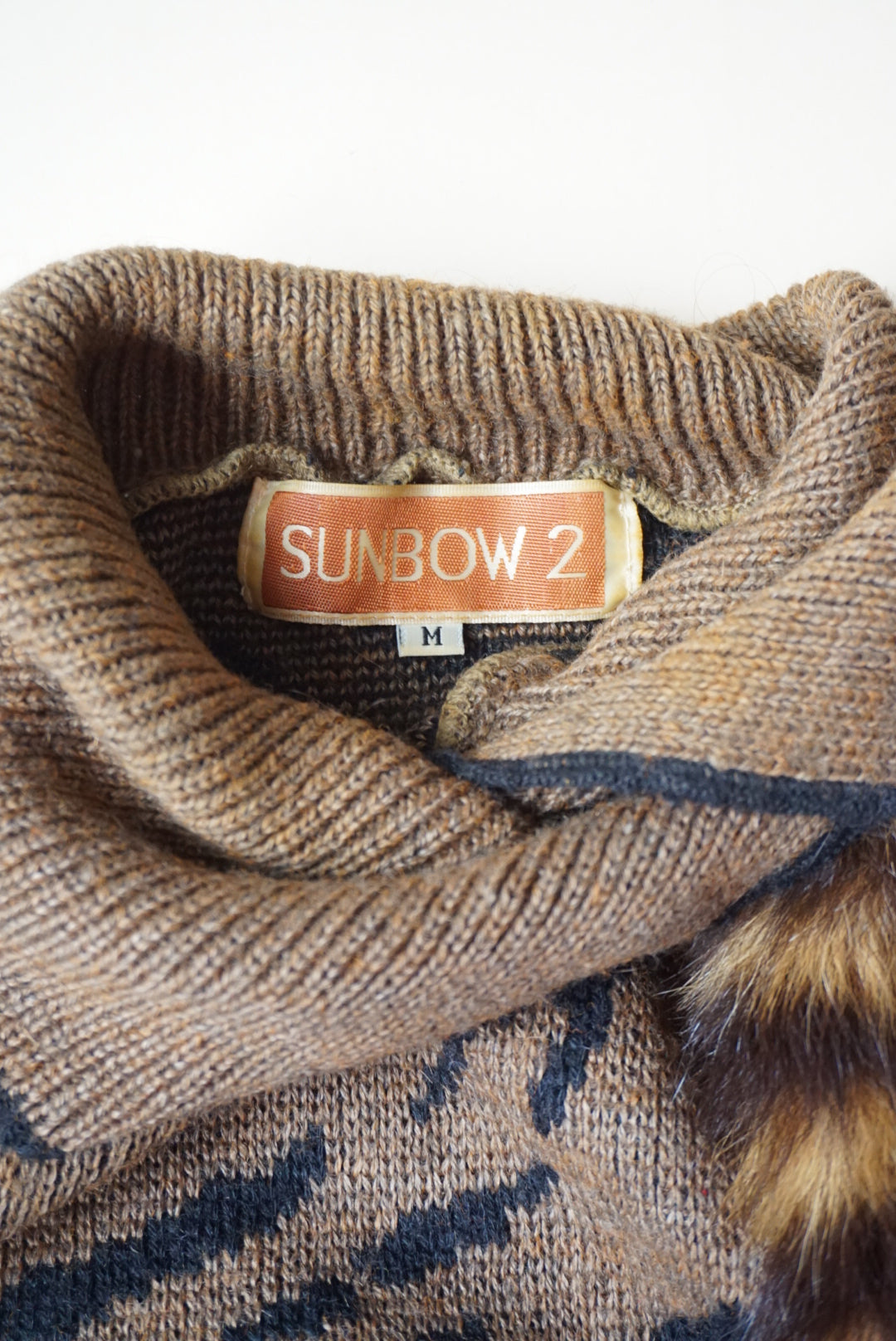 Vintage Sunbow 2 80s Brown Black Tiger Striped Pullover Sweater With Real Fox Tails - Size Medium