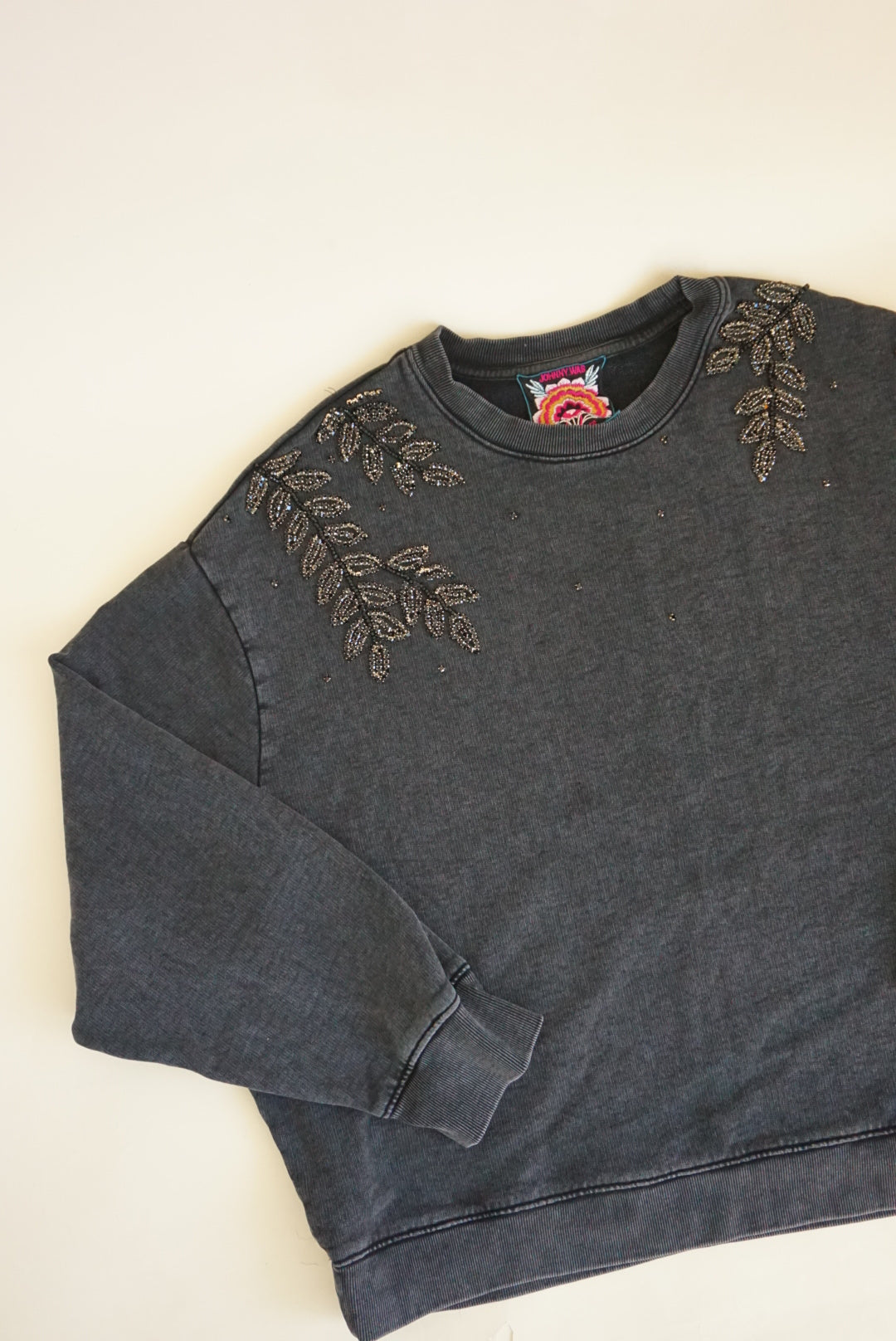 Johnny Was Rhinestone Embellished Grey Oversized Pull Over Sweater - Size XL