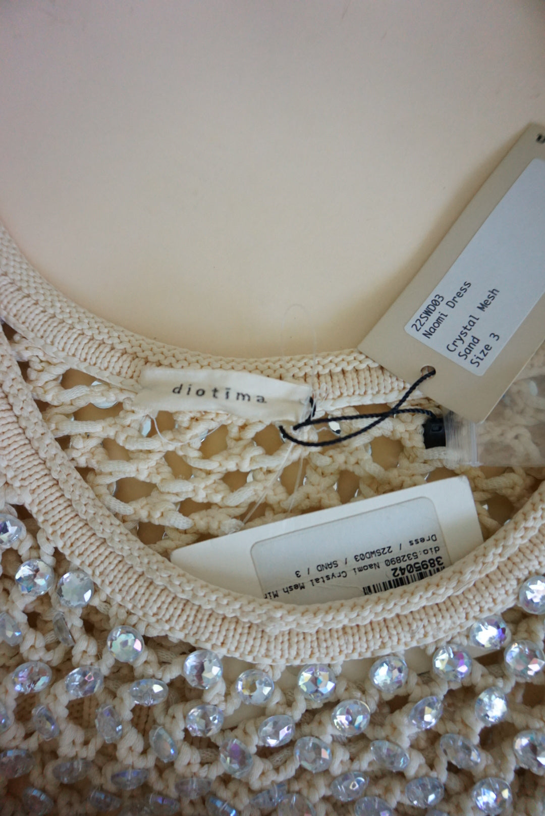 Diotima Naomi Crystal Embellished Open Knit Mesh Sand Dress NWT - Size 3