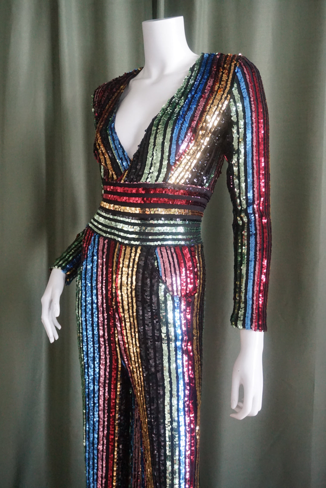 Athina Multicolored Sequin Plunge Jumpsuit - Size Small