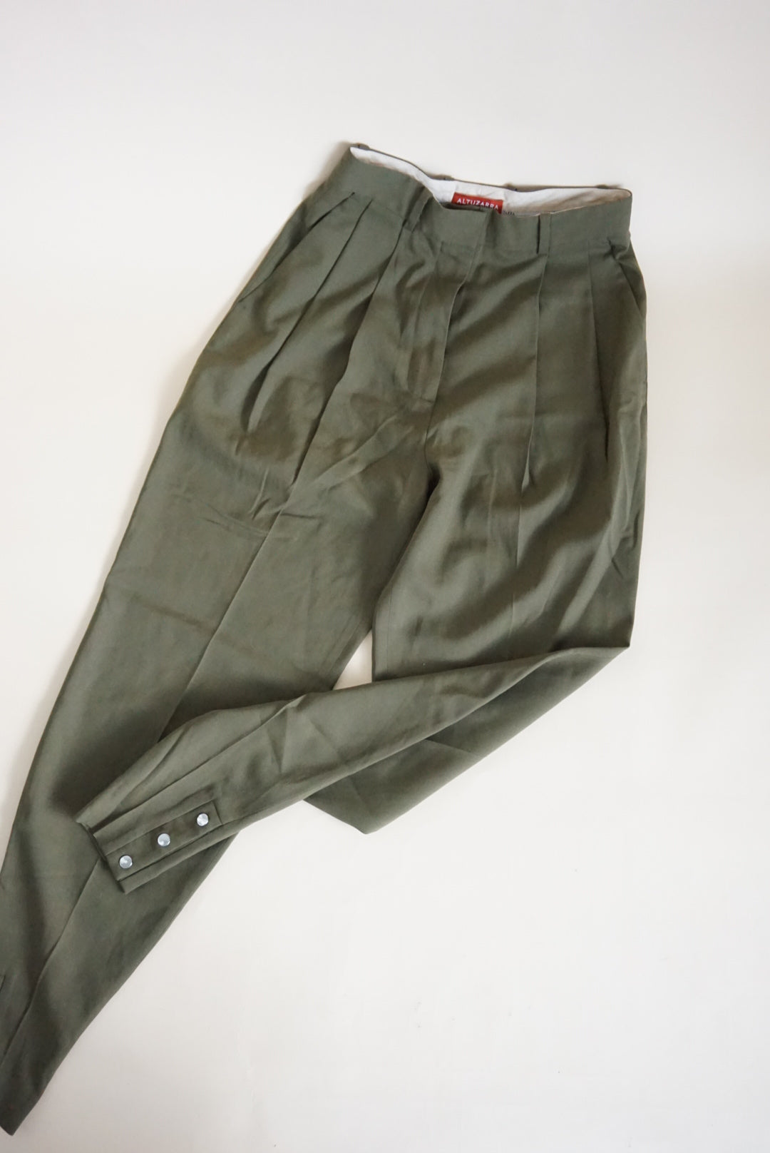 Altuzarra Tapered Breeches Virgin Wool Snap Olive Green Trousers - Size 34