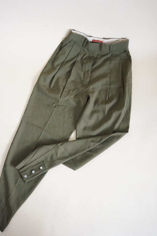 Altuzarra Tapered Breeches Virgin Wool Snap Olive Green Trousers - Size 34