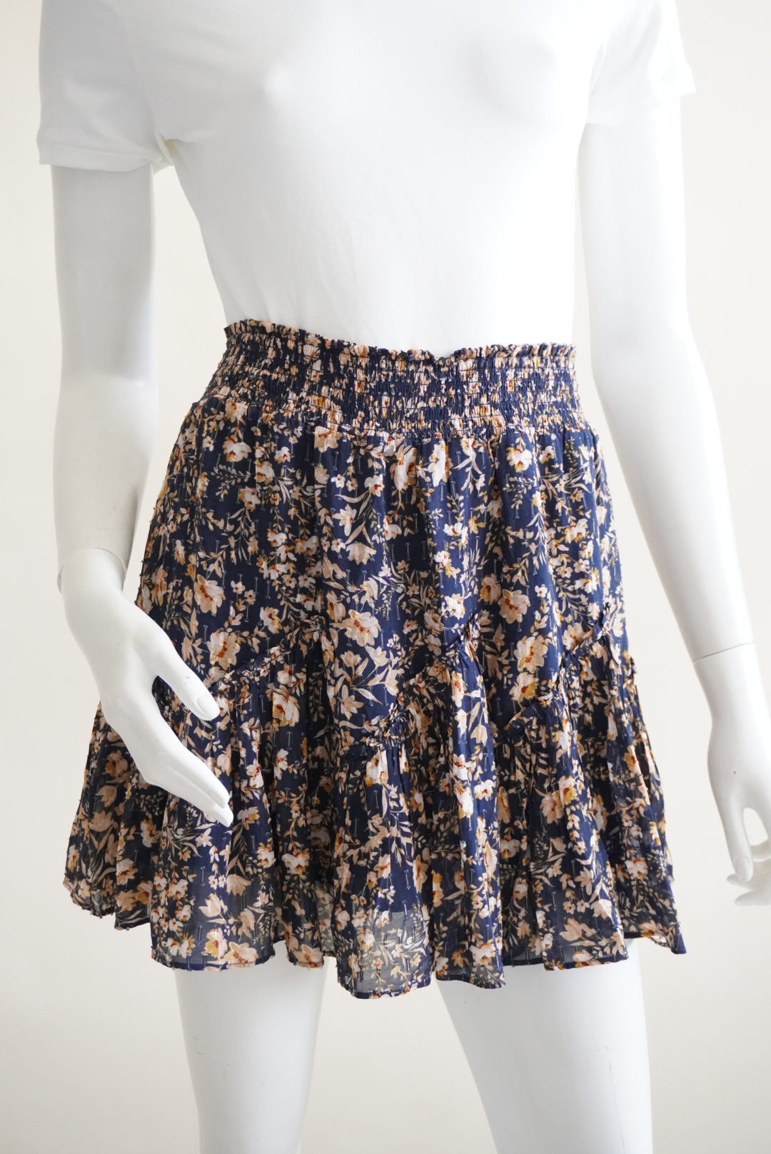 Intermix Floral Shirred Elastic Waistband Mini Skirt - Size Small