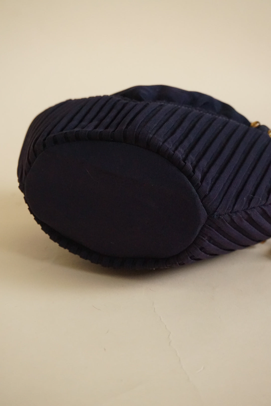 Vintage Boat Navy Blue Pleated Basket Boat Tassle Handbag