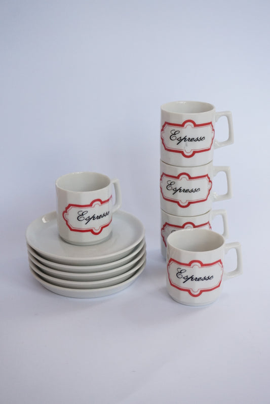 Vintage Made in Japan MCM Porcelain Espresso Mug & Saucer Set - Set of 5