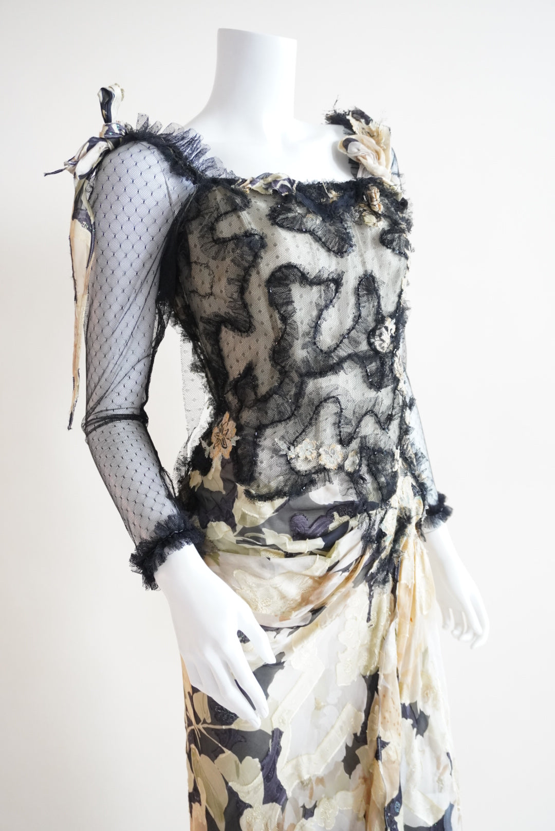 Vintage 80's-90's Silk Floral Bustier Custom Gown Made in Lebanon