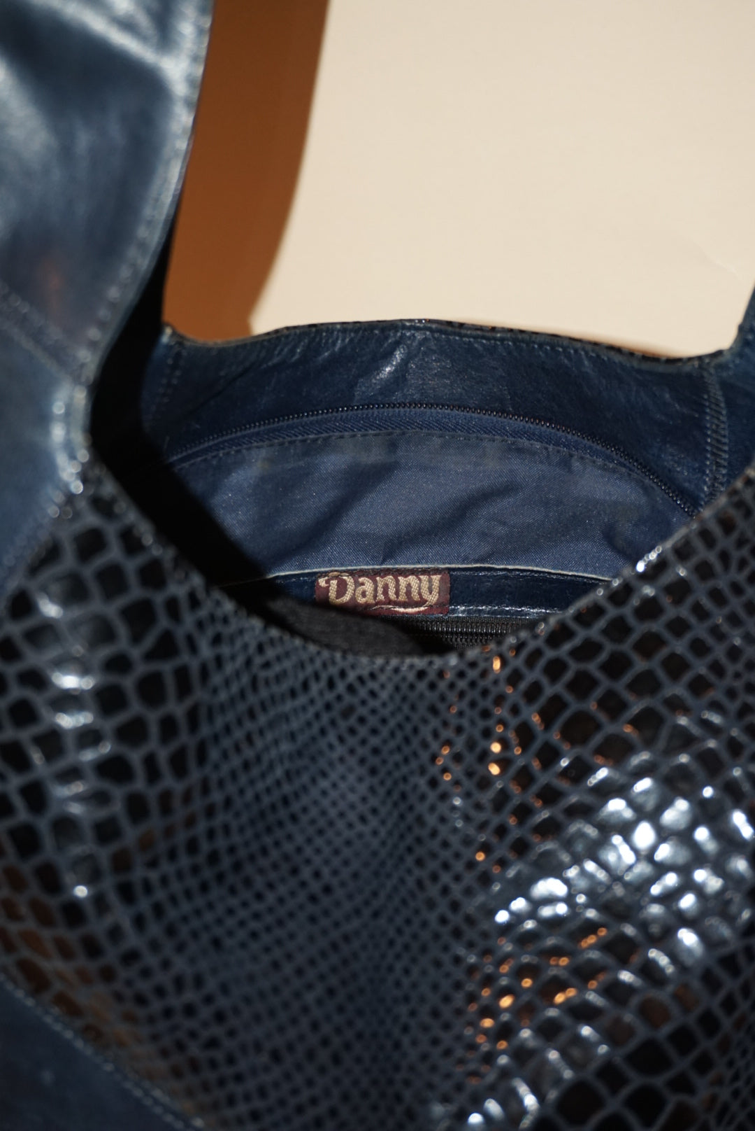 "Danny" Vintage Leather Textured Shoulder Bag Navy Blue