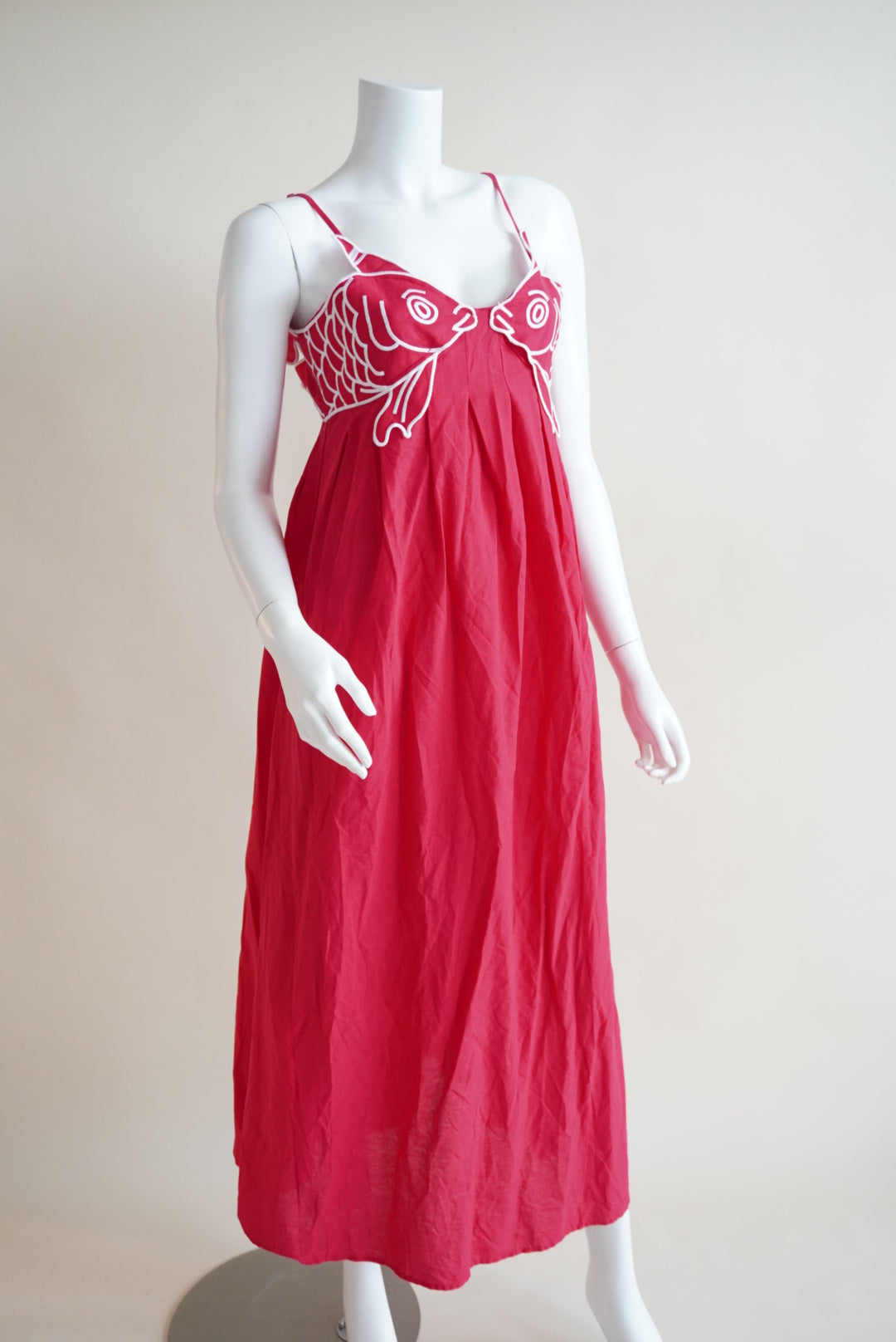 Koi Fish Embroidered Red Maxi Dress - Medium