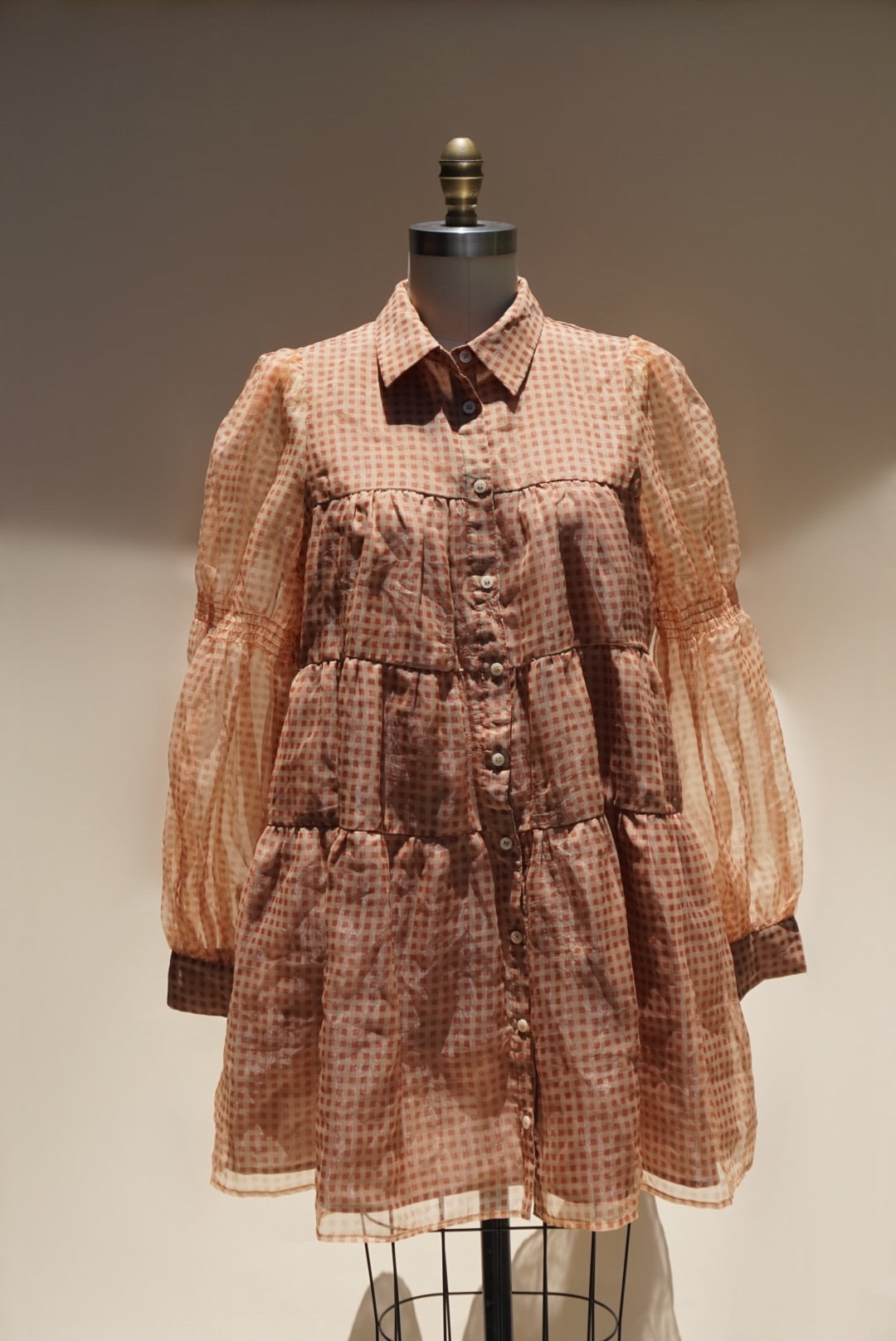 "En Saison" Checkered Organza Mini Baby Doll Dress - Size Medium