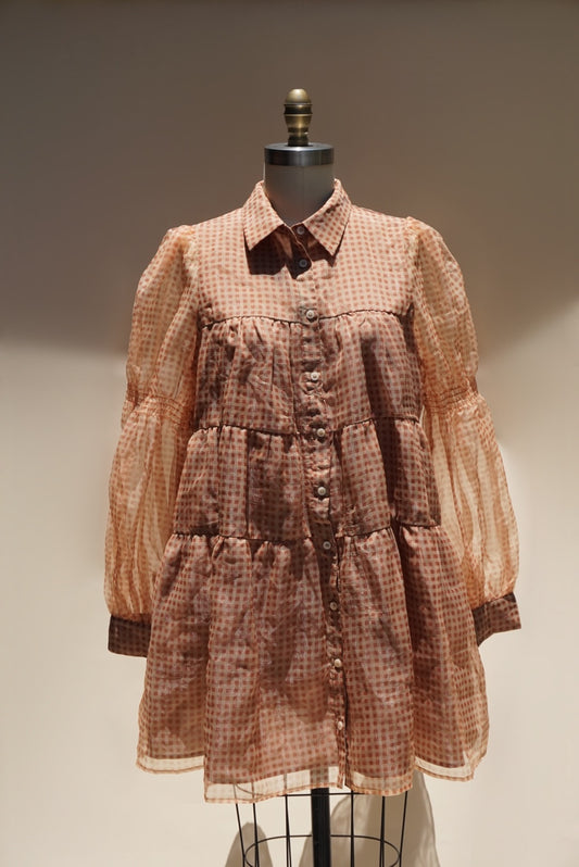 "En Saison" Checkered Organza Mini Baby Doll Dress - Size Medium