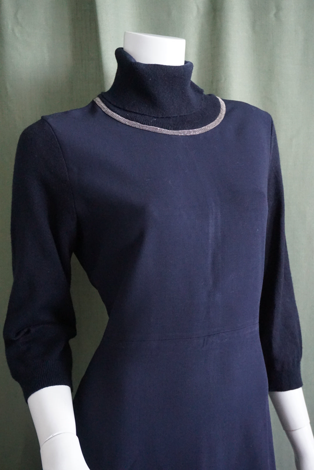 Fabiana Fillipi Cashmere Italy Embellished Navy Blue Knit Wool Maxi Dress