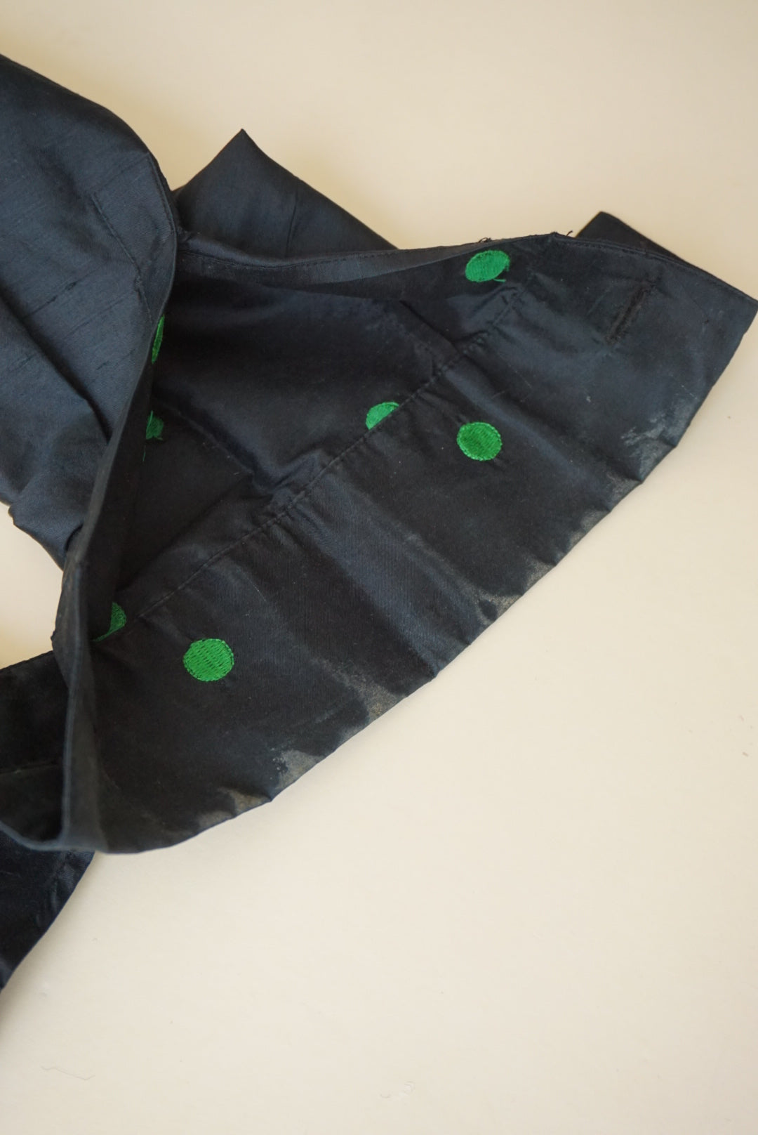 Carlisle Vintage Black Raw Silk Embroidered Green Polka Dot Blouse - Size 12