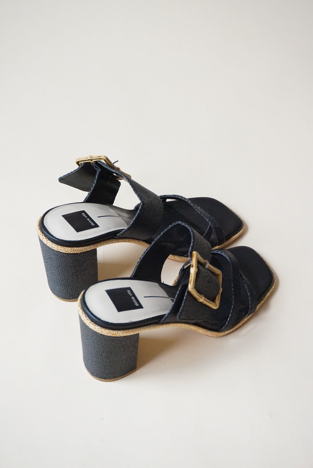 Dolce Vita Onnie Raffia Bamboo Block Open Toe Sandal Heel - Size 10