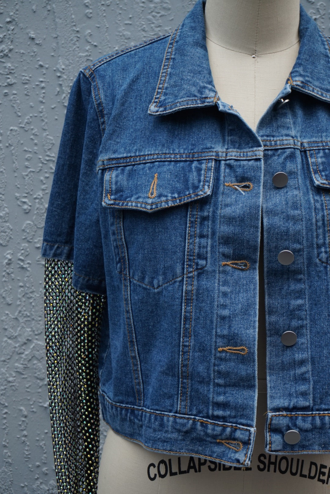 “Mochy” Denim Sleeve Cropped Jacket - Size S/M