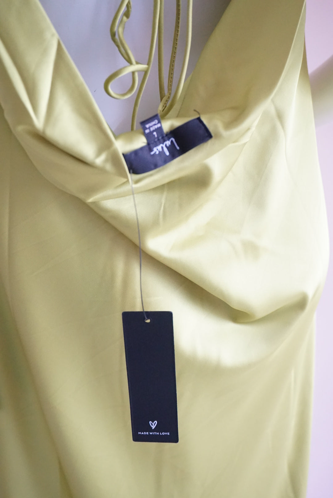 Lulu's Lime Green Cowl Neck Open Back Slip Dress NWT - Size Large