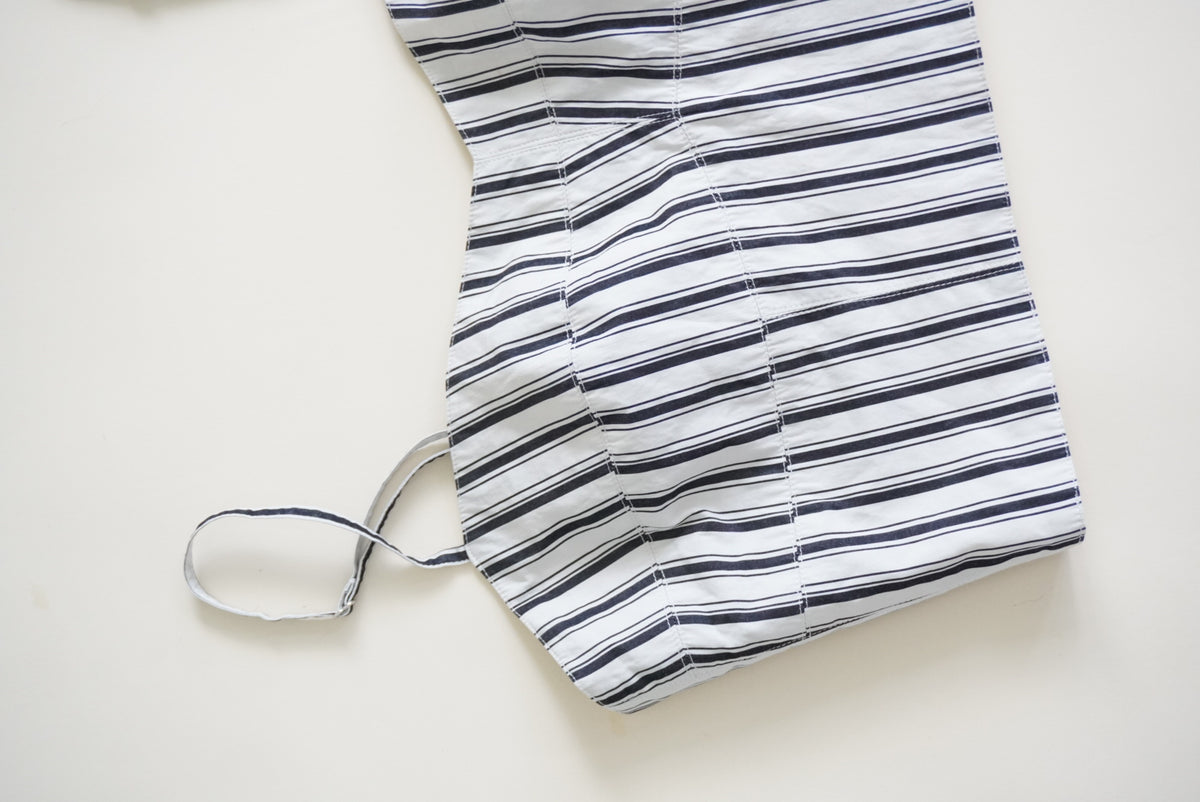 Theory Striped Cropped Navy/ White Pinstripe Bustier Blouse - Size Small