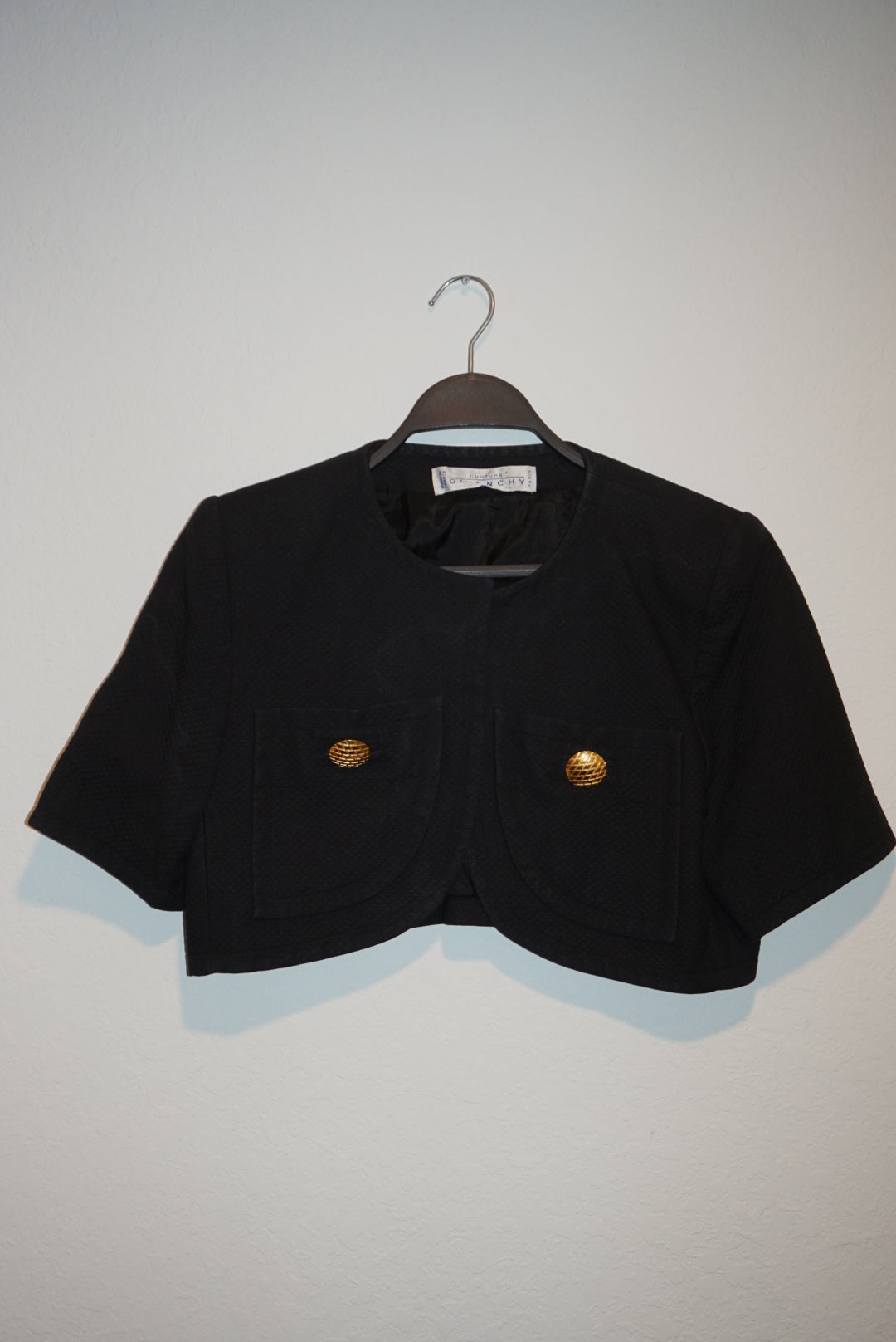 "Givenchy" Vintage Couture Black Quilted Cropped Bolero - Size Medium