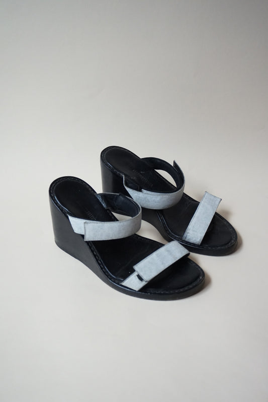 Ann Demeulemeester Vintage Velcro Strap Black/White Wedges - 37