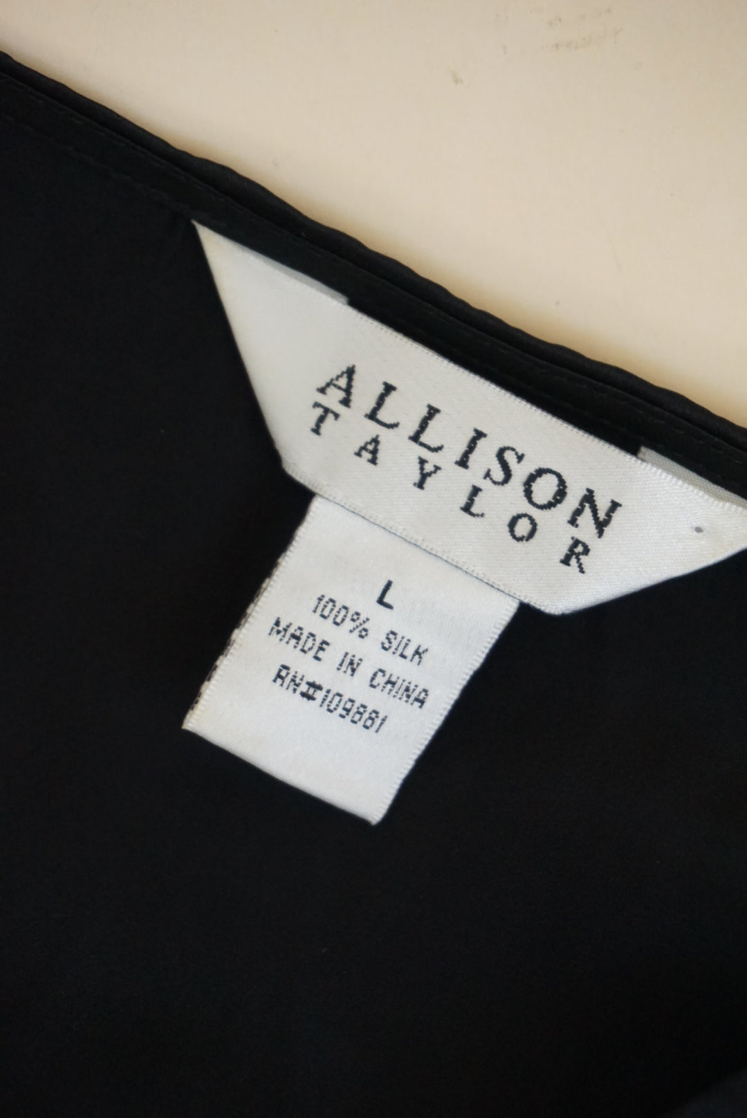 Allison Taylor Black Silk Sheer Bow Front Y2K Blouse - Size Large