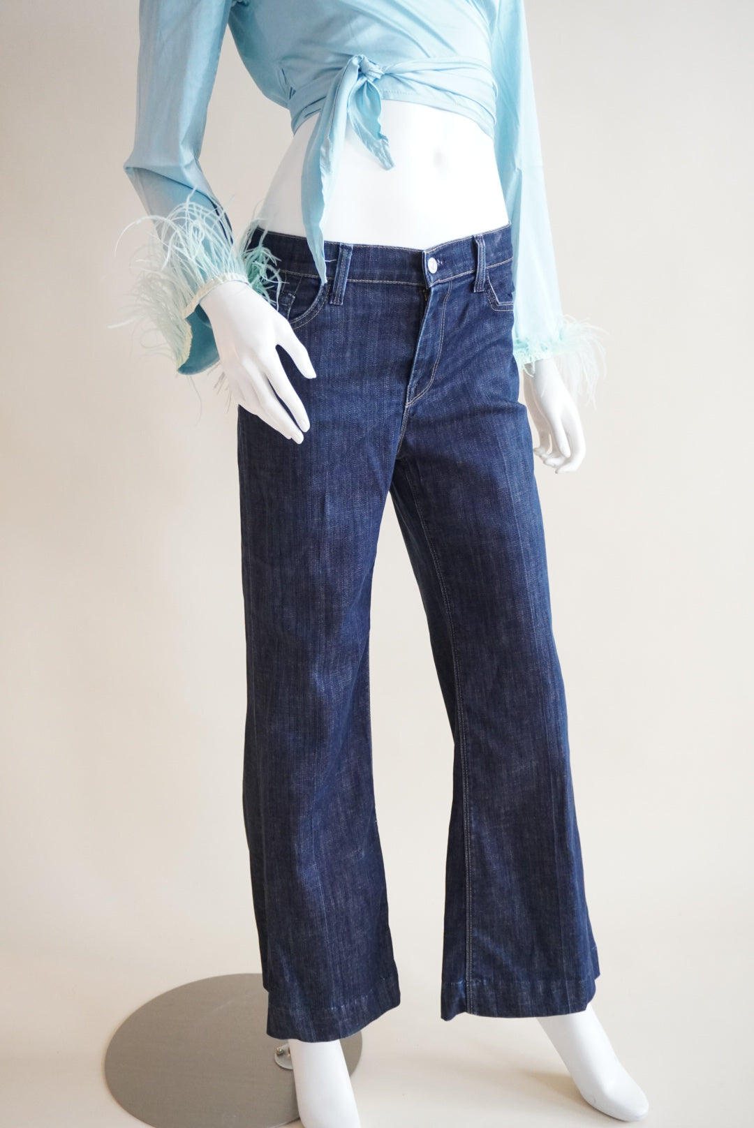 SHEIN Feather Trim Cropped Sky Blue Wrap Top