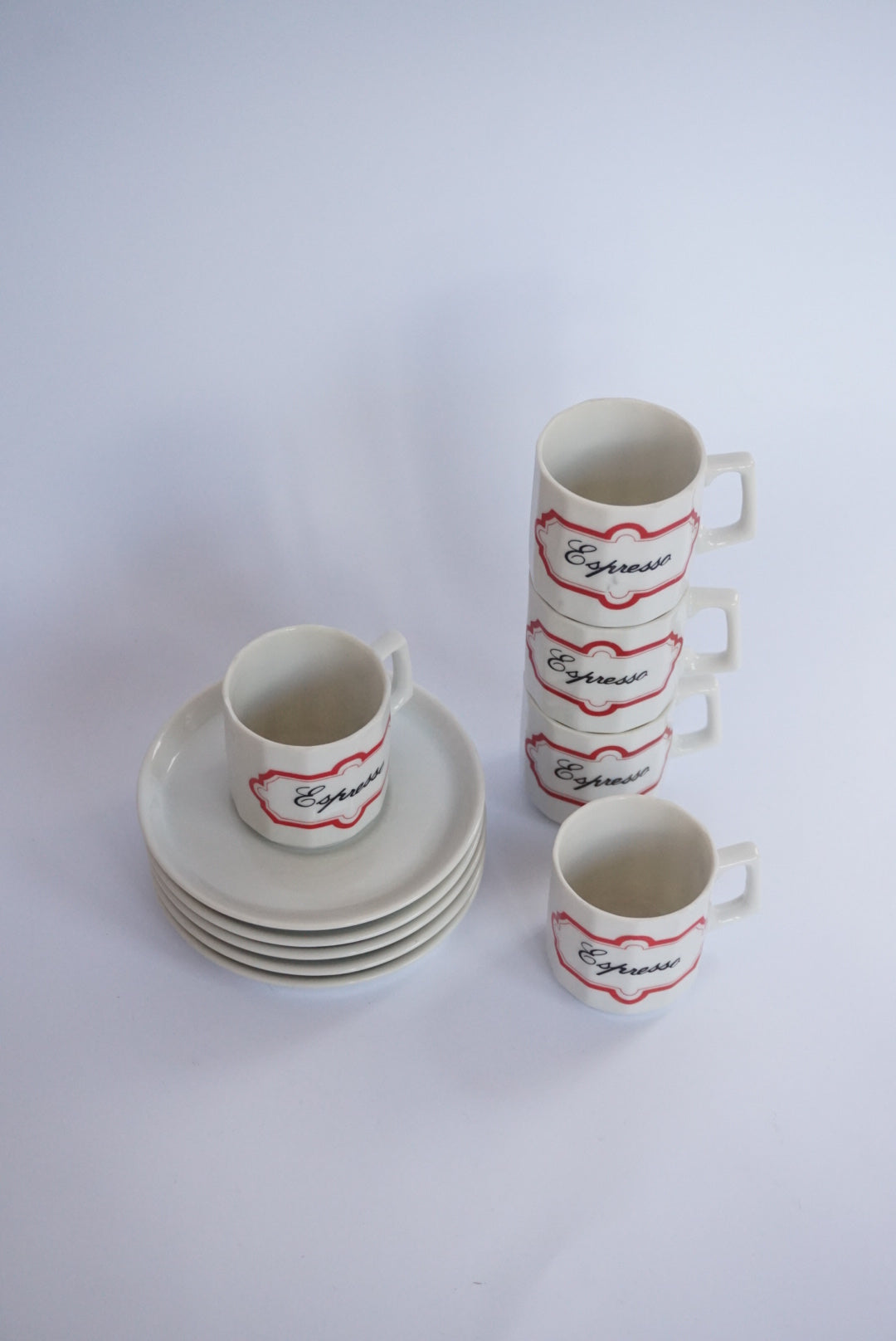 Vintage Made in Japan MCM Porcelain Espresso Mug & Saucer Set - Set of 5