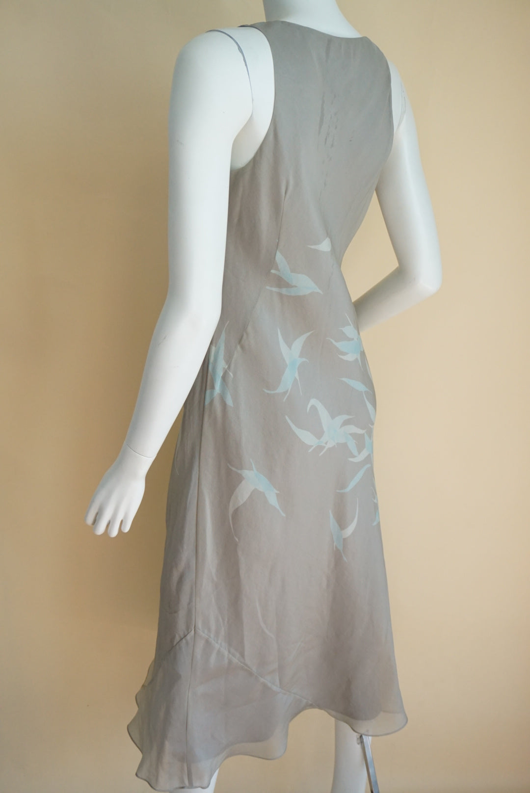 Banana Republic VTG Y2K Spring Summer 2000 Grey Bird Design Maxi Dress - Size 8