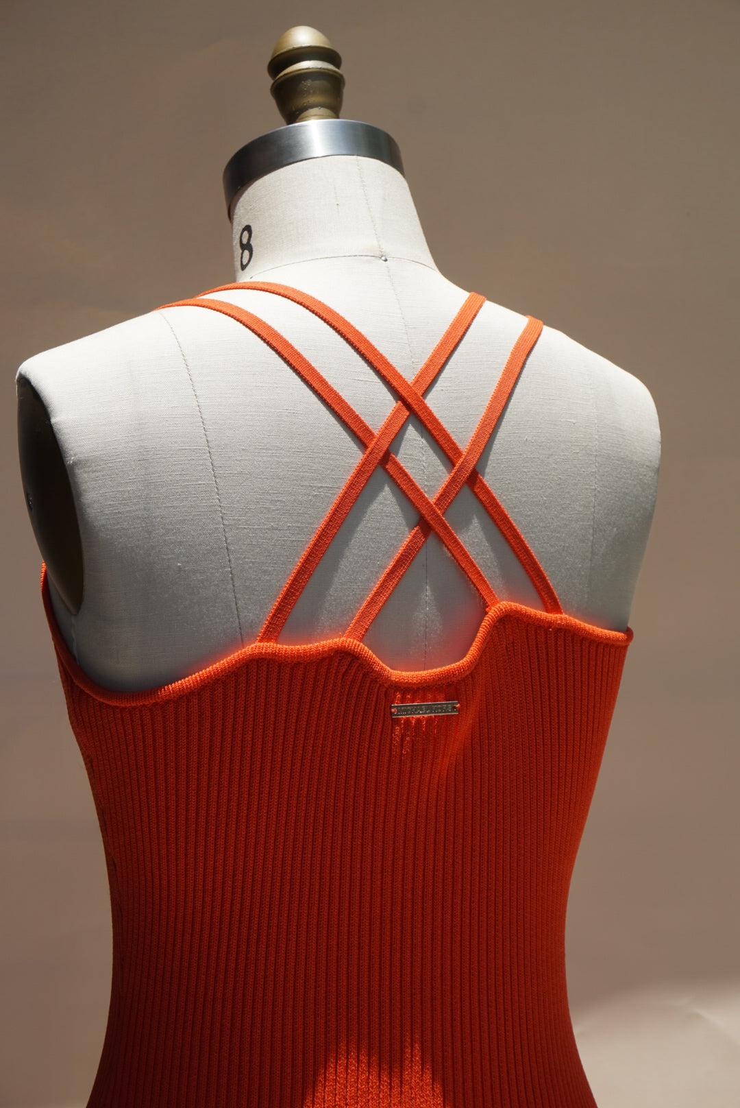 "Michael Kors" Orange Ribbed Cross Back Strap Dress - Size Small