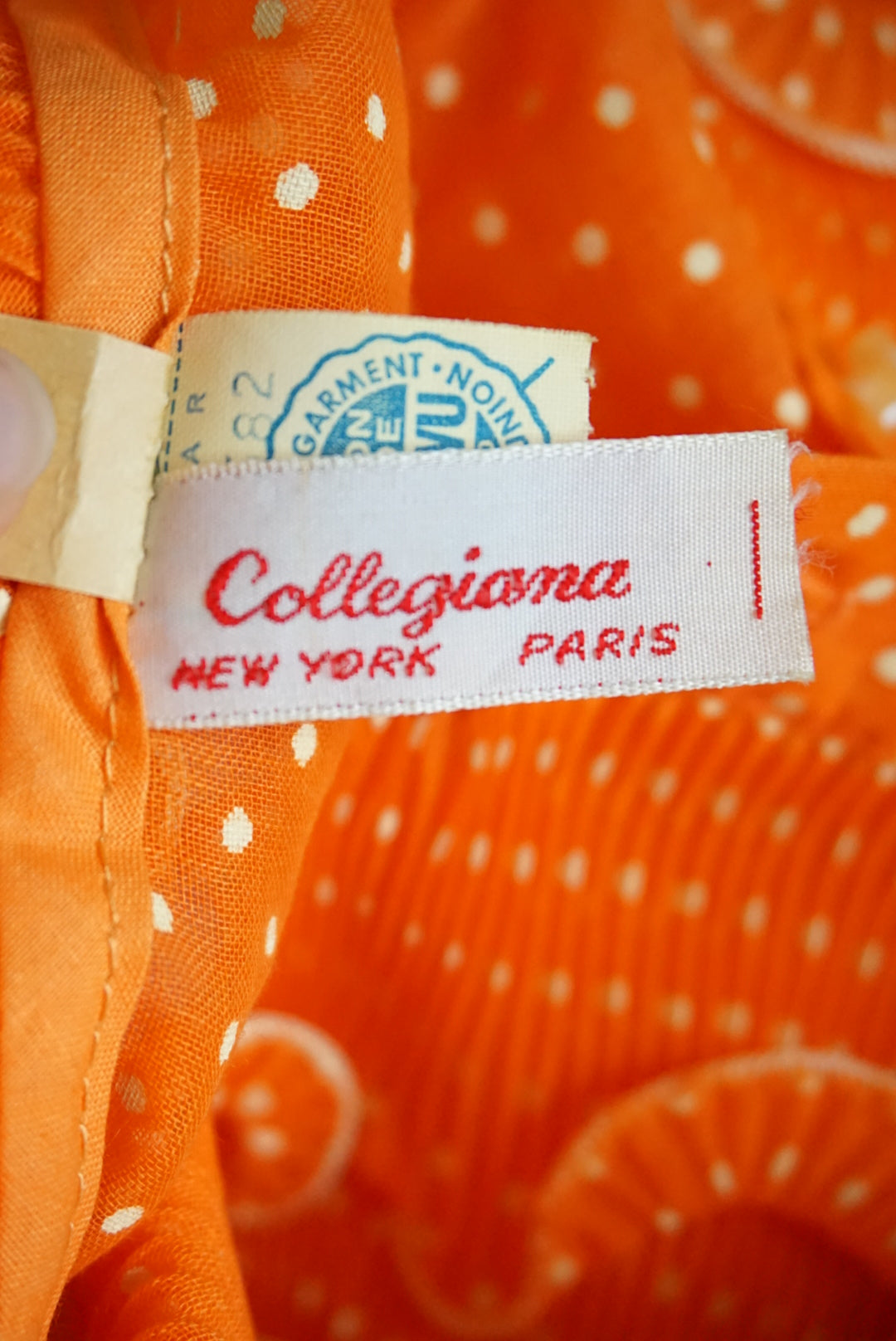 Collegiana Vintage 70's  Polka Sheer Ruffle Neck Blouse ILGWU- Size 34