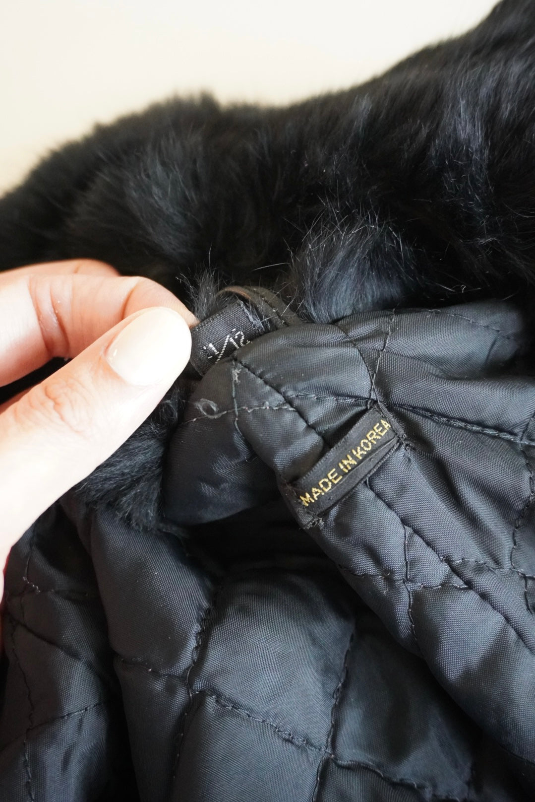 Vintage Belted Blazer Leather Rabbit Fur Collar Black Jacket Made in Korea