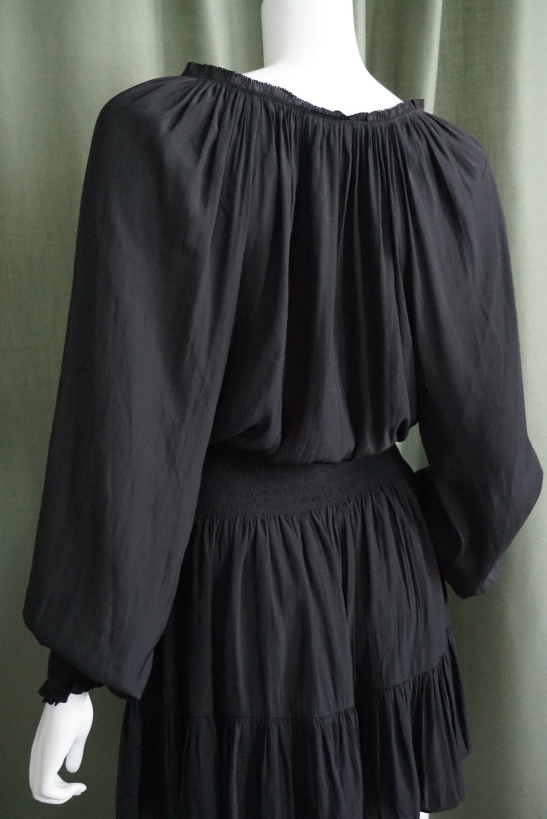 Ramy Brook Black Drop Waist V-Neck Sheath Mini Shirred Dress - Size Medium