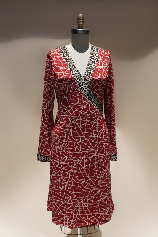 "BCBGMAXAZARIA" Vintage Stretch Animal Print Wrap Dress - Size XL