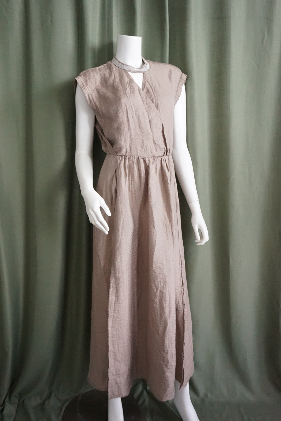 Rocco Ragni Cashmere Tan Beaded Neckline Sleeveless Maxi Dress - Size 44