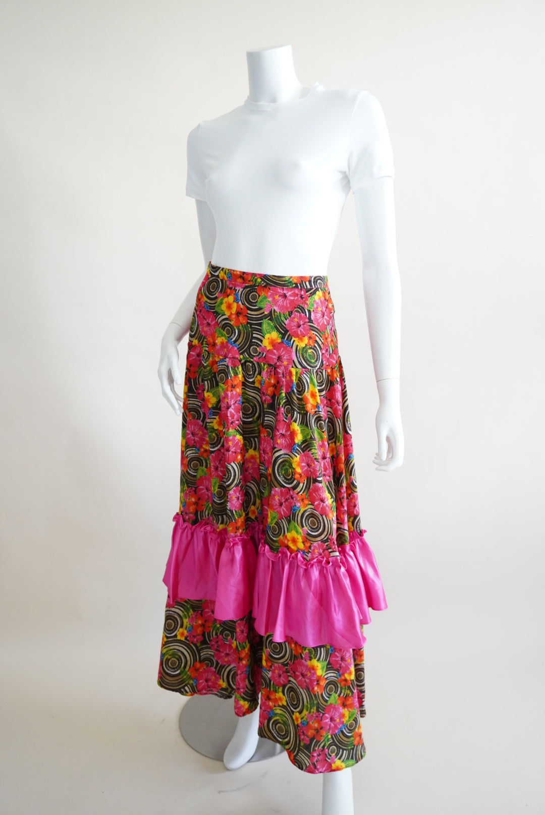 Unlabeled Flamenco Style Floral Maxi Tiered Ruffle Skirt