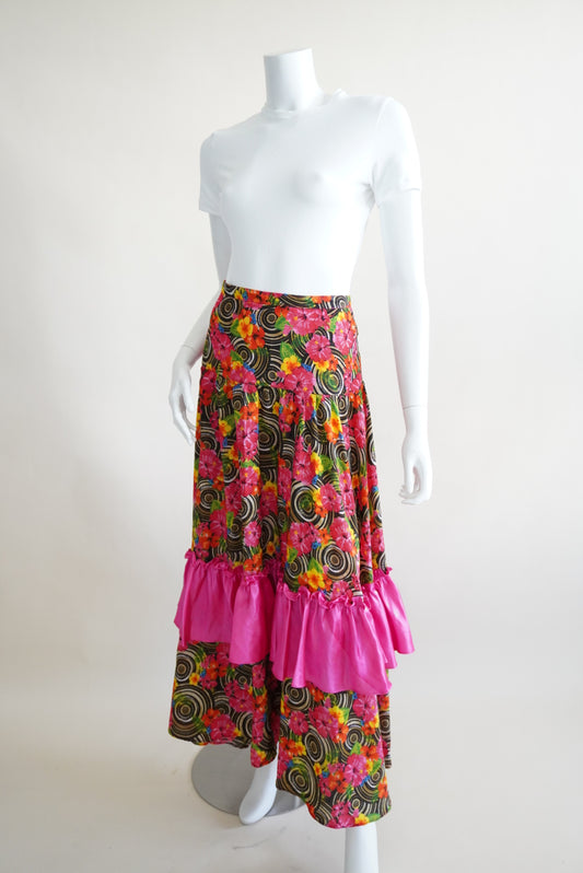 Unlabeled Flamenco Style Floral Maxi Tiered Ruffle Skirt