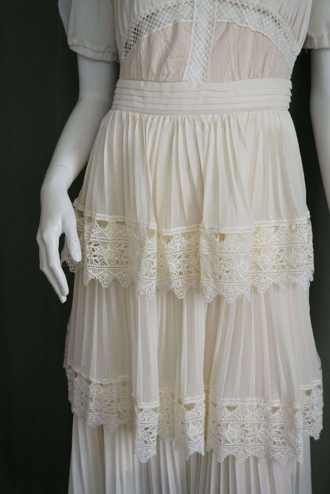 Victorian Lace "Vintage Style" Tiered Filly Mock Neck Maxi Dress - Size Large