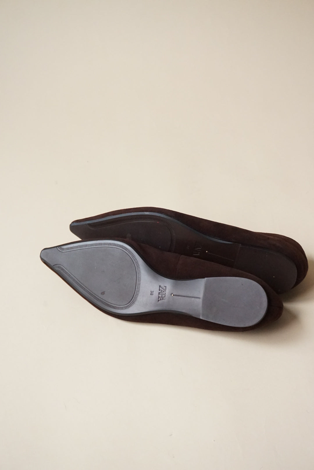Zara Brown Pointed Toe Suede Ballet Flats - Size 38