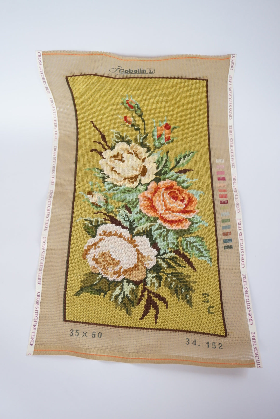 VTG Unframed Needlepoint Sage Floral Bouquet Gobelin Collection D'Art 19.25" x 9.75"