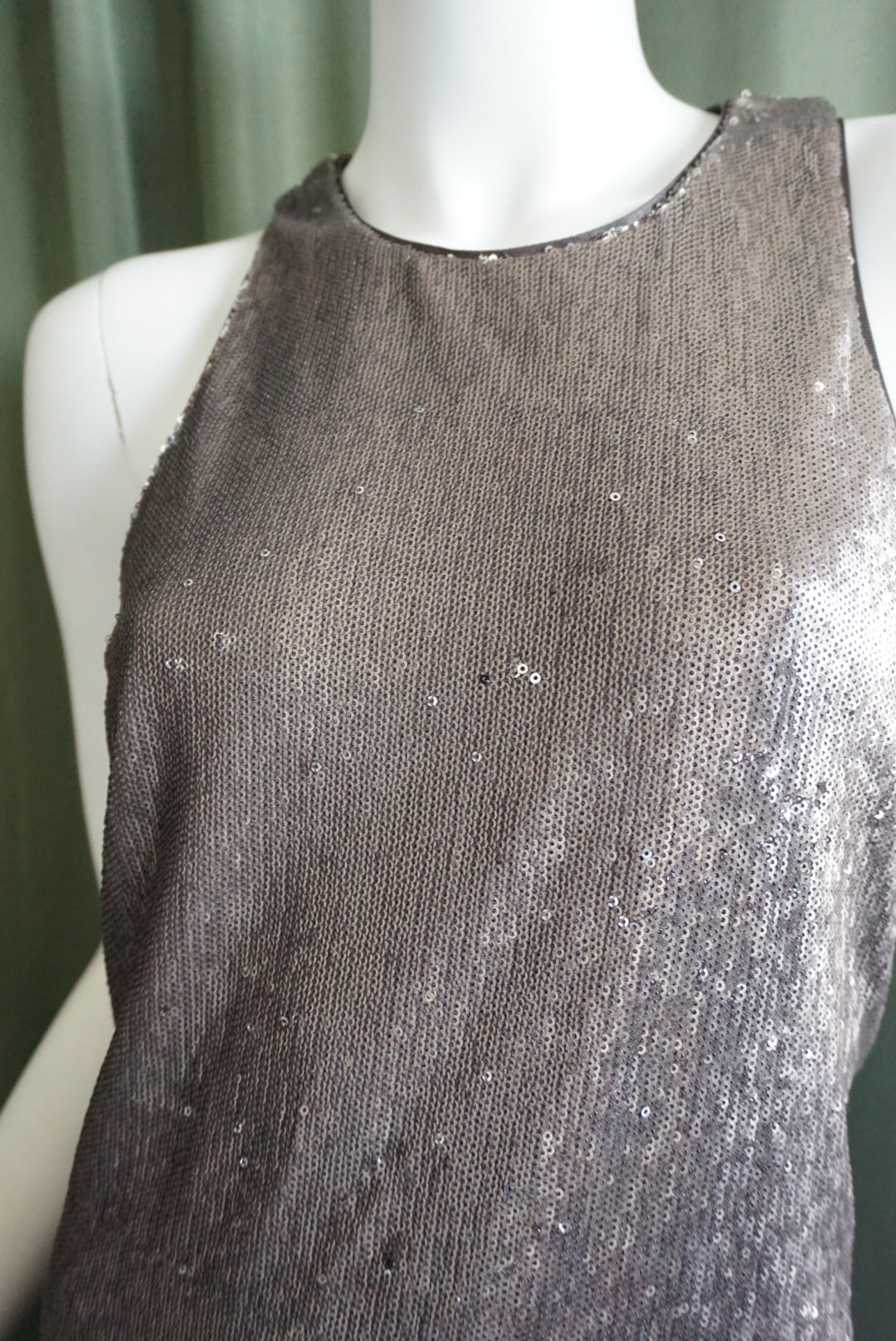 Halston Heritage Grey Sequin Silver Sleeveless Mini Dress - Size XL