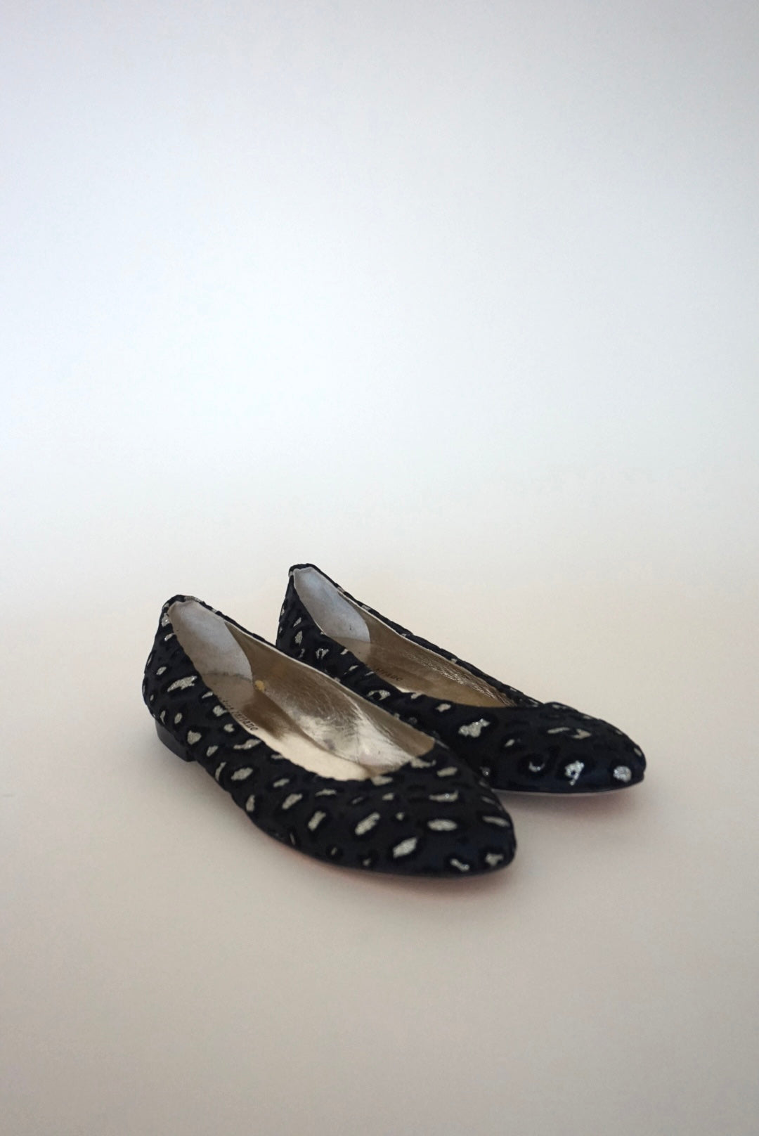 Andrea Carrano Animal Print Black/Gold Fabric Ballet Flat - Size 40