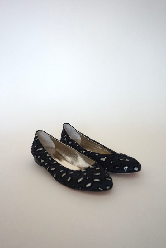 Andrea Carrano Animal Print Black/Gold Fabric Ballet Flat - Size 40