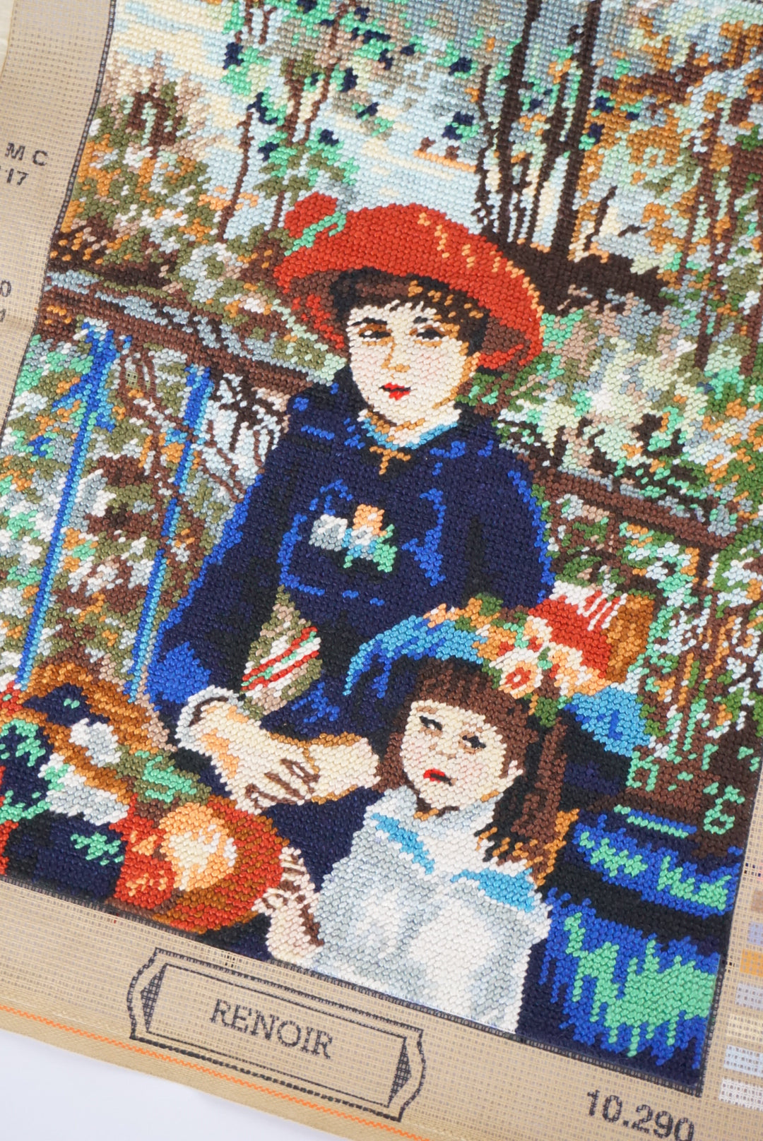 VTG Unframed Needlepoint Lady & Daughter Portrait Renoir Gobelin Collection D'Art 15.5" x 11.5"