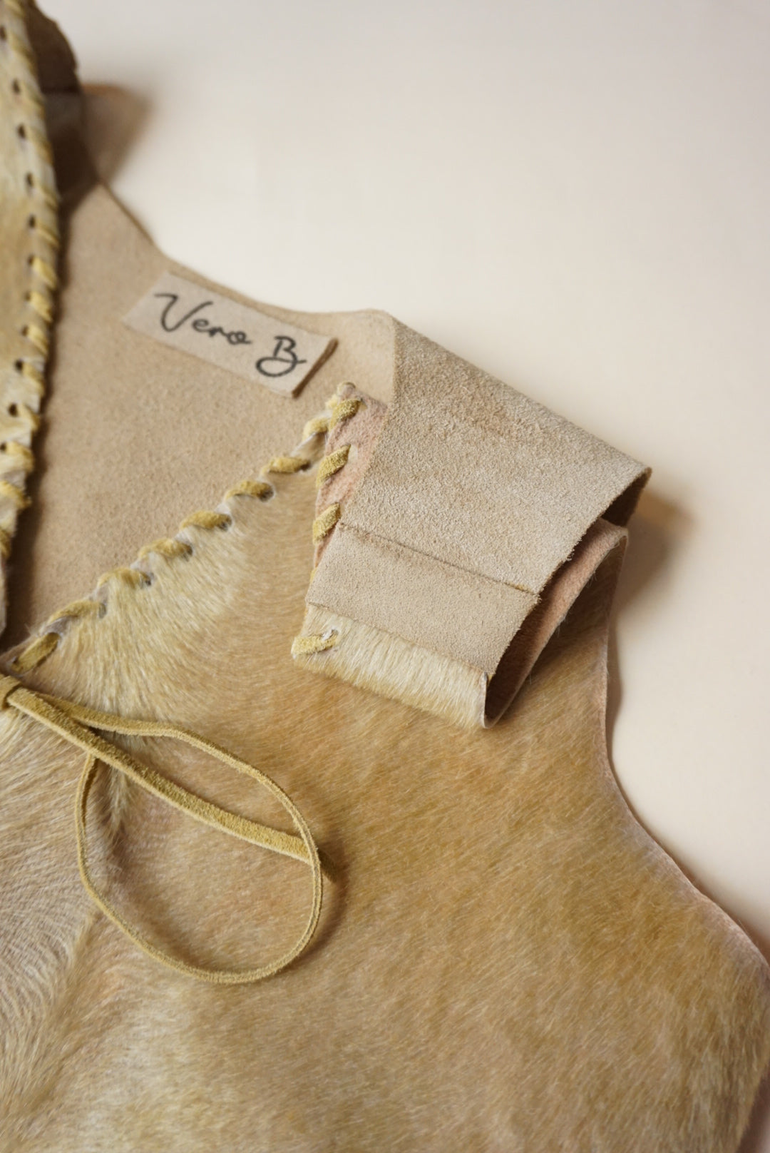 Vero B Handmade Leather Beige Pony Hair Vest