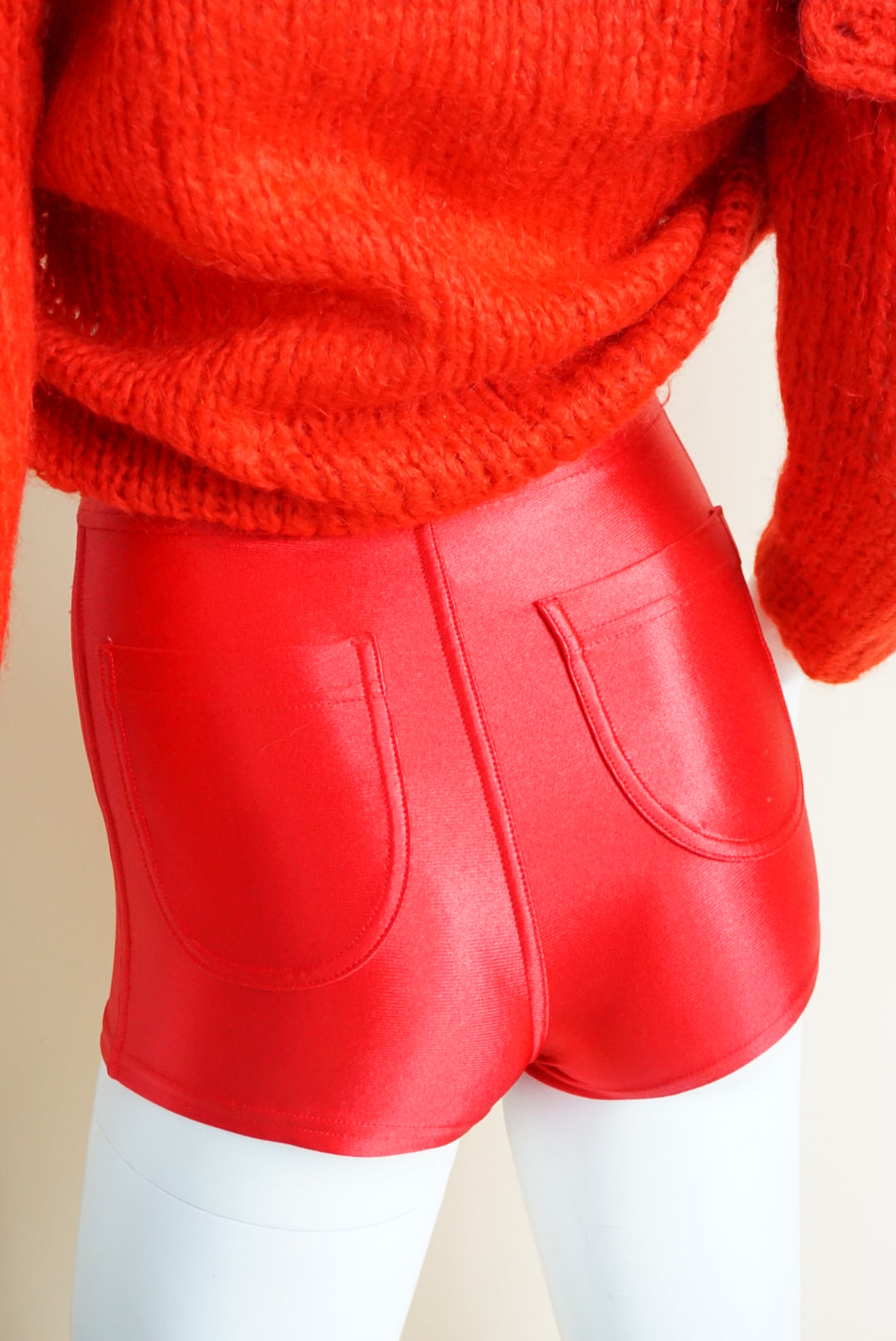 American Apparel Deadstock Red Disco Shiny Shorts - Size XS