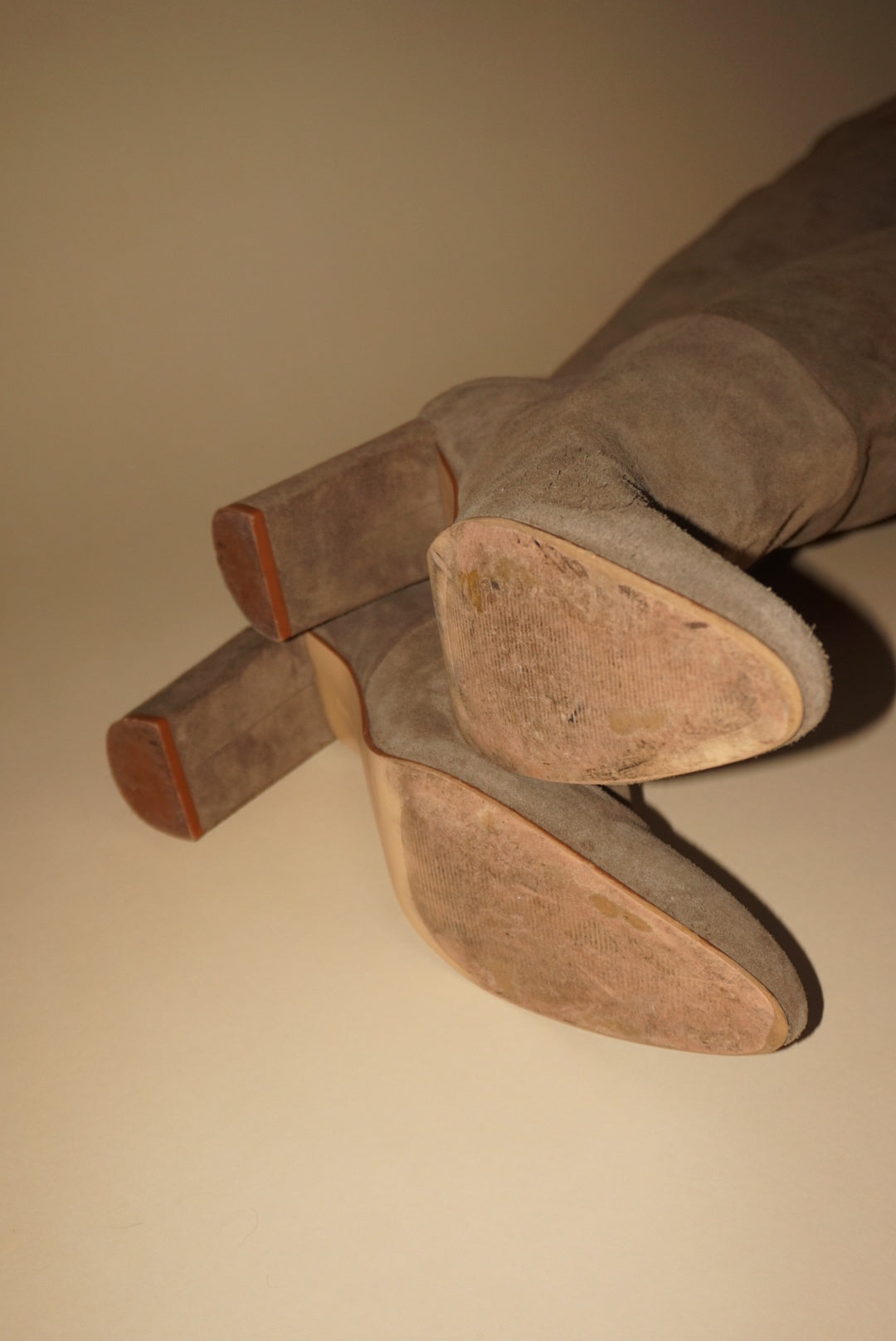 Zara Suede Leather Beige Knee High Boots - Size 39