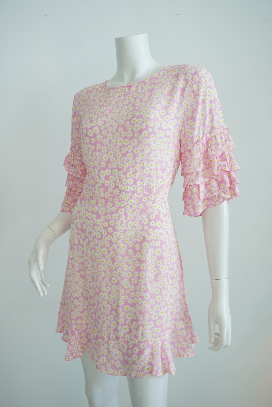 Faithfull The Brand Serafina Dusty Floral Pink  Ruffle Mini Dress NWT - Size Small/4