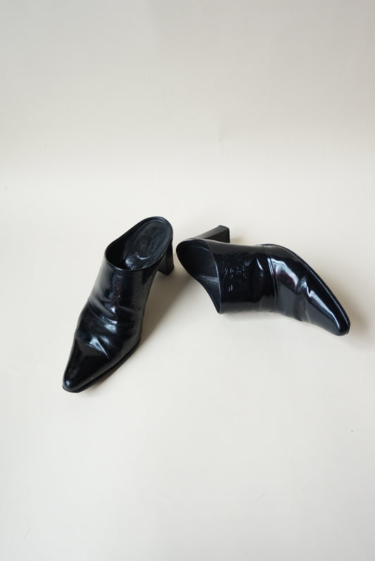Studio by "Via Spiga" Western Heeled Leather Black Heeled Mules - Size 8.5