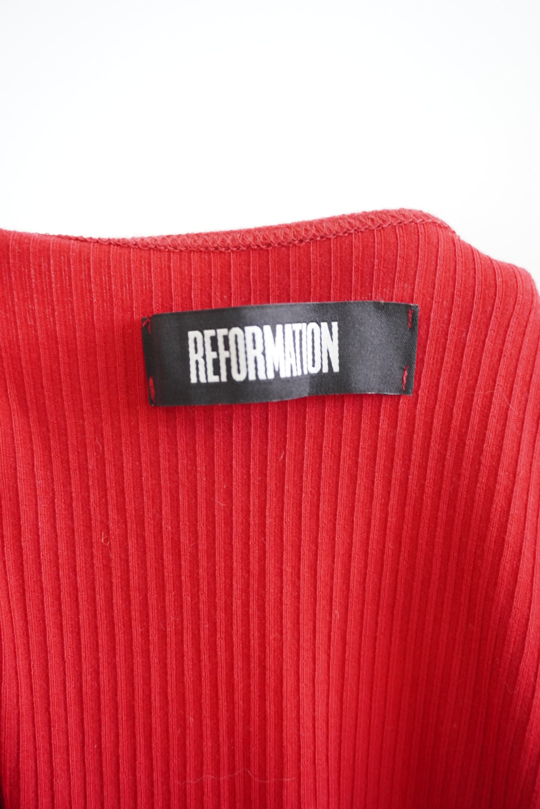 Reformation Red Ribbed Knit Wrap Midi Dress - Size XS